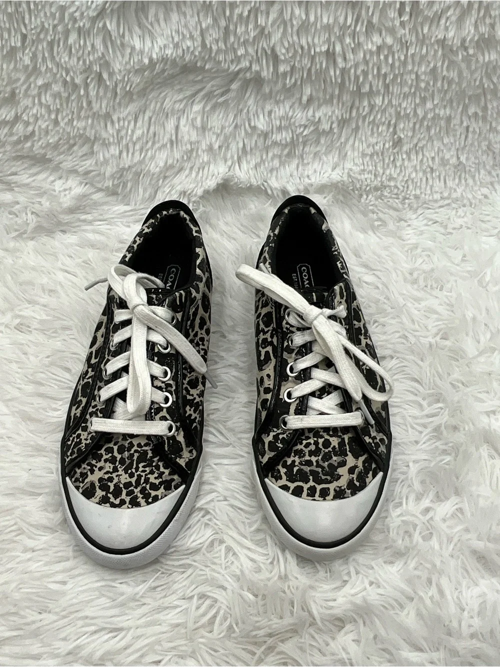 Coach Barrett Sneakers Size 7 Black & Tan Leopard-Print Canvas Low-Top Lace-up - Picture 4 of 9